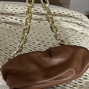 Brown clutch with gold chain